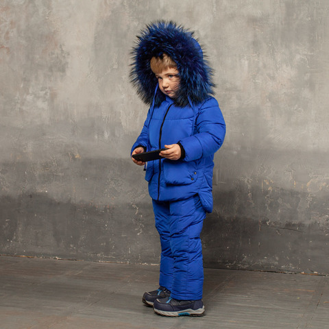 Детский зимний костюм синего цвета из водоотталкивающей плащевки