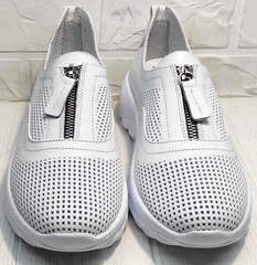 Туфли с перфорацией женские летние кроссовки без шнурков Wollen P029-259-02 All White.