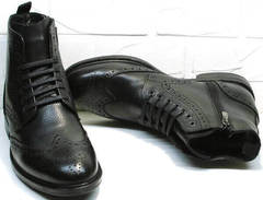 Черные зимние ботинки мужские натуральная кожа LucianoBelliniBC3801L-Black
