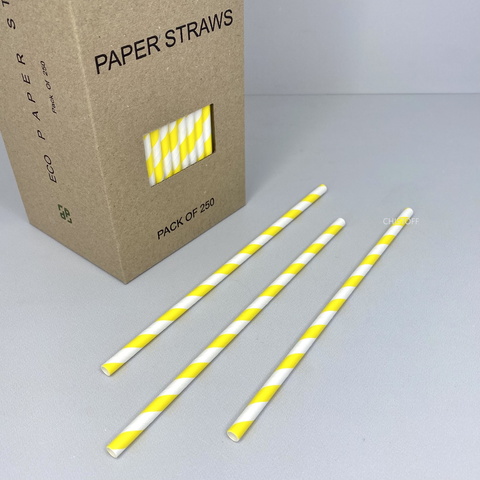 Трубочки бумажные (250 шт.) белые с желтыми полосками