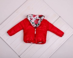Двостороння куртка дитяча демісезонна Квіти червона з білим
