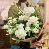 Photo of Light bouquet with peony roses and matthiola «White forest»