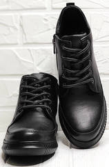 Черные кеды кожаные ботинки женские на шнурках Evromoda 535-2010 S.A. Black.