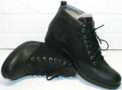 Модные мужские зимние ботинки на натуральном меху Luciano Bellini 6057-58K Black Leathers & Nubuk.