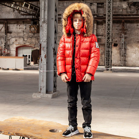 Підліткова зимова куртка з натуральної опушки червоного кольору на хлопчика