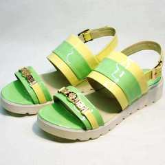 Кожаные босоножки сандалии на толстой подошве Crisma 784 Yellow Green.