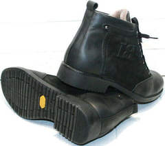 Модные черные ботинки зимние мужские натуральная кожа Luciano Bellini 6057-58K Black Leathers & Nubuk.