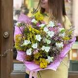 Photo of Shimmering spring bouquet of mimosa, freesias and genista «Fragrant Fluffy»