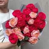 Photo of Mix of Juliet and Bachelor spray peony roses in a bouquet «Passionate Petals»