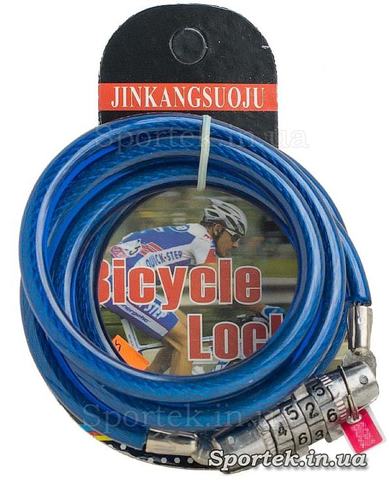 Велозамок с кодом на стальном тросе 6 х 1130 мм с синим виниловым покрытием