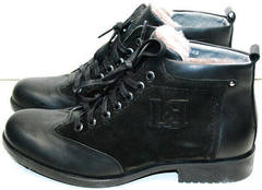 Молодежные мужские зимние ботинки с натуральным мехом Luciano Bellini 6057-58K Black Leathers & Nubuk.