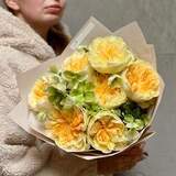 Photo of Sunny bouquet of 7 Antonia peony roses and helleborus «Sunbeam for Julia»