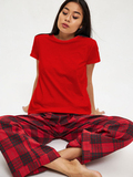Пижама фланелевая (футболка красная, брюки в красную клетку) Love&Live фото 1