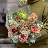 Photo of Cozy caramel bouquet with hydrangea and roses «Taste of cocoa»