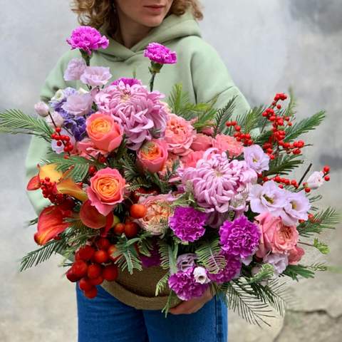 Photo of Flower arrangement in a box «Fruit delight»