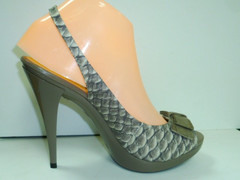 Женские босоножки туфли на высоком каблуке. Кожаные босоножки с открытой пяткой и носком VIA UNO - Gray Snake.