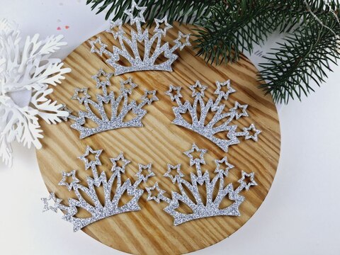 Набір сніжинок для обідка з зірочками срібний №3