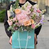 Photo of Exquisite bouquet with peony roses and hudrangea «Dreamy evening»