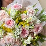 Photo of Fragrant bouquet with peony roses, lilacs and mimosa «Love is in the air»