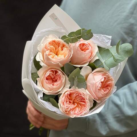 5 піоновидних троянд Juliet у букеті «Вінтажна перлинка», Квіти: Троянда піоновидна