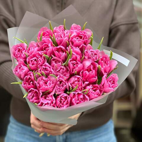 Букет из пионовидных тюльпанов «Фиалковый», Цветы: Тюльпан пионовидный, 29 шт.