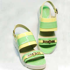 Модные женские сандалии с открытым носом Crisma 784 Yellow Green.