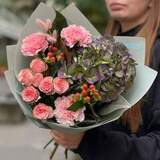 Photo of Interesting bouquet with hydrangea and hypericum «Holiday Compliment»