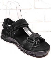Літні босоніжки сандалі чоловічі шкіряні. Спортивні сандалі босоніжки на літо. Трекінгові сандалі босоніжки чорні Restime Black.