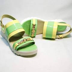 Сандалии женские кожаные без каблука натуральная кожа Crisma 784 Yellow Green.