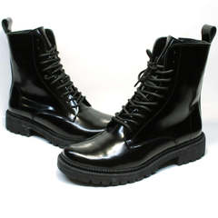 Черные кожаные ботинки женские зимние Ari Andano 740 All Black.