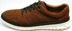 Летние мужские кроссовки  натуральная кожа Vitto Men Shoes 1830 Brown White