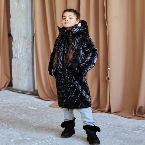 Детское, подростковое  зимнее стеганное пальто в черном цвете для девочки