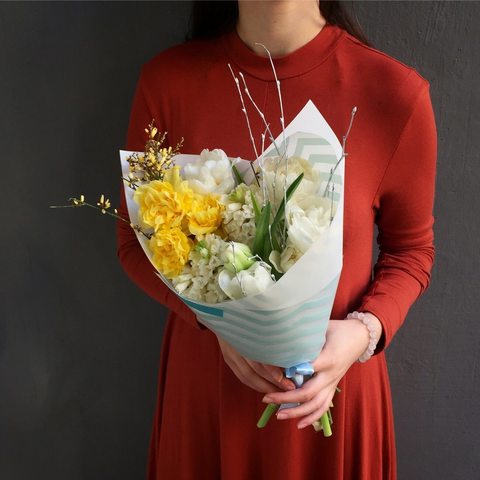 Photo of Spring bouquet with hyacinths and daffodils