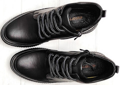 Черные кожаные кеды ботинки женские на шнуровке Evromoda 535-2010 S.A. Black.