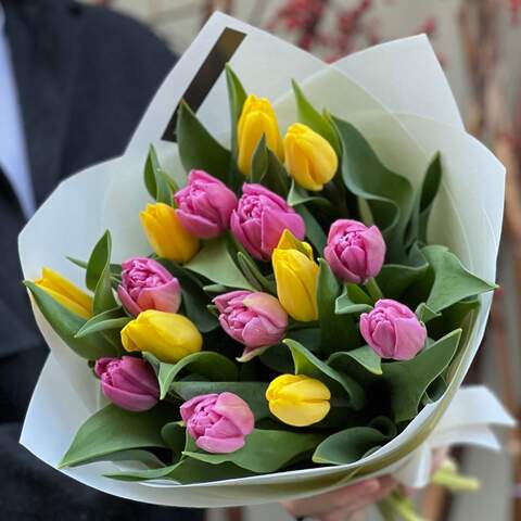 Bright mix of 15 tulips «Joyful drops», Квіти: Тюльпан, 15 шт.