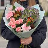 Photo of Interesting bouquet with hydrangea and hypericum «Holiday Compliment»