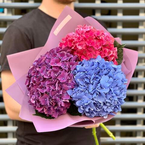 Photo of 3 hydrangeas in a bouquet «Congratulations, Christina!»