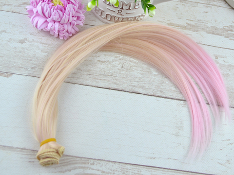Треси для бантиків та ляльок, довжина волосся 35 см омбре пудрово-рожеві