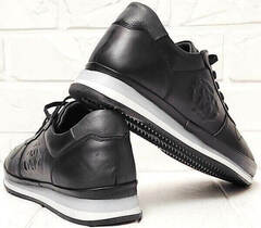 Мужские кожаные кроссовки черные с белой подошвой TKN Shoes 155 sl Black.