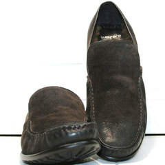 Кожаные туфли мокасины мужские зимние Welfare 555841 Dark Brown Nubuk & Fur.