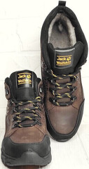 Зимние мужские кроссовки ботинки кожаные. Теплые кроссовки ботинки с мехом. Темно коричневые ботинки кроссовки городские Jack Wolfskin Brown