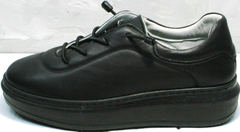 Женские кожаные кроссовки на высокой подошве черные Rozen M-520 All Black.