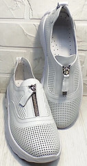 Легкие кроссовки туфли кожаные женские с перфорацией лето Wollen P029-259-02 All White.
