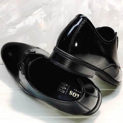 Красивые мужские туфли со шнуровкой лаковые Ikoc 2118-6 Patent Black Leather