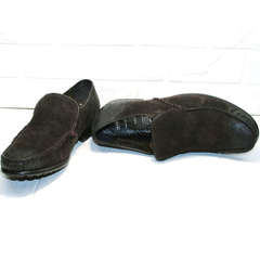 Мужские зимние мокасины туфли мужские повседневные Welfare 555841 Dark Brown Nubuk & Fur.