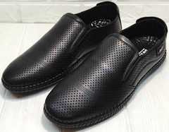 Легкие слипоны туфли кожаные мужские стрит кэжуал Ridge Z-291-80 All Black.