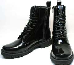 Модные ботинки на шнуровке женские зимние Ari Andano 740 All Black.