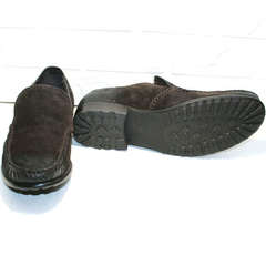 Коричневые мокасины мужские кожаные на зиму Welfare 555841 Dark Brown Nubuk & Fur.