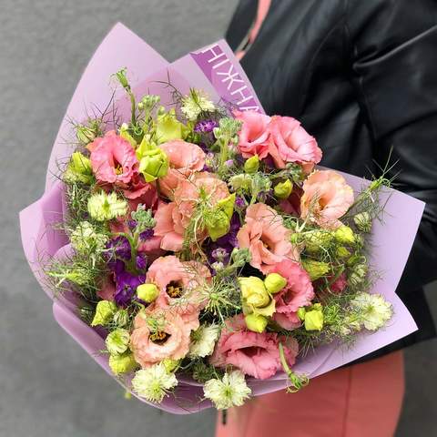Bouquet «Summer dawn», Flowers: Nigella, Matthiola, Eustoma