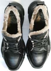 Женские черные кожаные кроссовки с мехом внутри зимние Studio27 547c All Black.